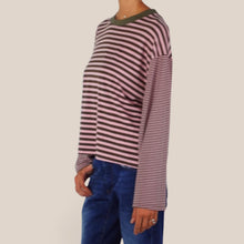Carica l'immagine nel visualizzatore di Gallery, Haveone t-shirt rigata manica campana rosa moro 95% viscosa Art TXT-R025
