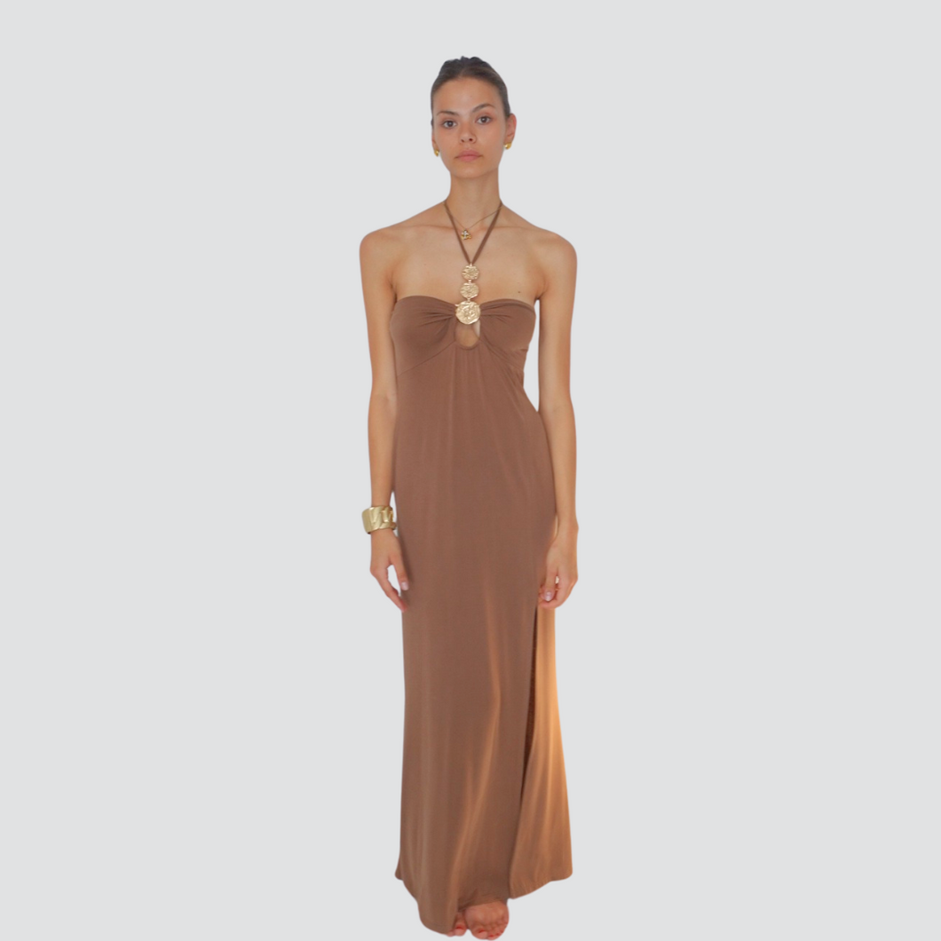 Haveone abito lungo accessorio spacco laterale 72% viscosa Art AMA-N236