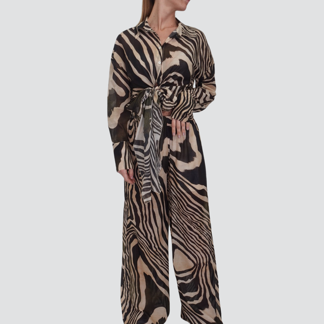 Haveone pantalone elastico vita fantasia mussola 100%  cotone Art PWG-N343