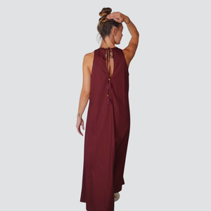 Tensione in abito lungo trapezio laccio posteriore con tasca 100% cotone Art S25AH60
