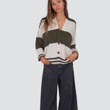 Carica l&#39;immagine nel visualizzatore di Gallery, Haveone cardigan rigato ricamo schiena Art MFP-P130
