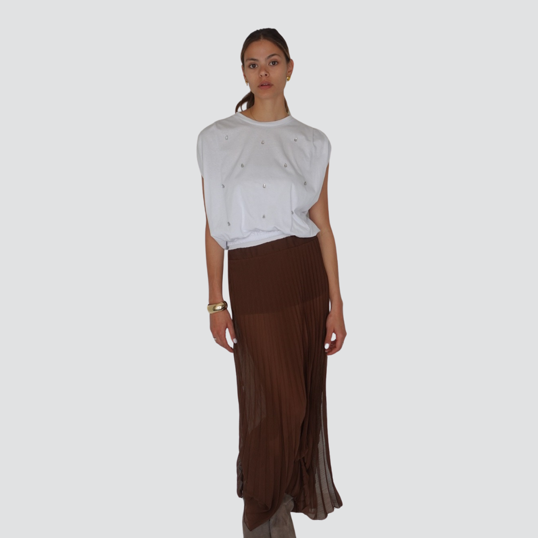 Haveone gonna plissettata spacco laterale elastico vita Art GVS-N076