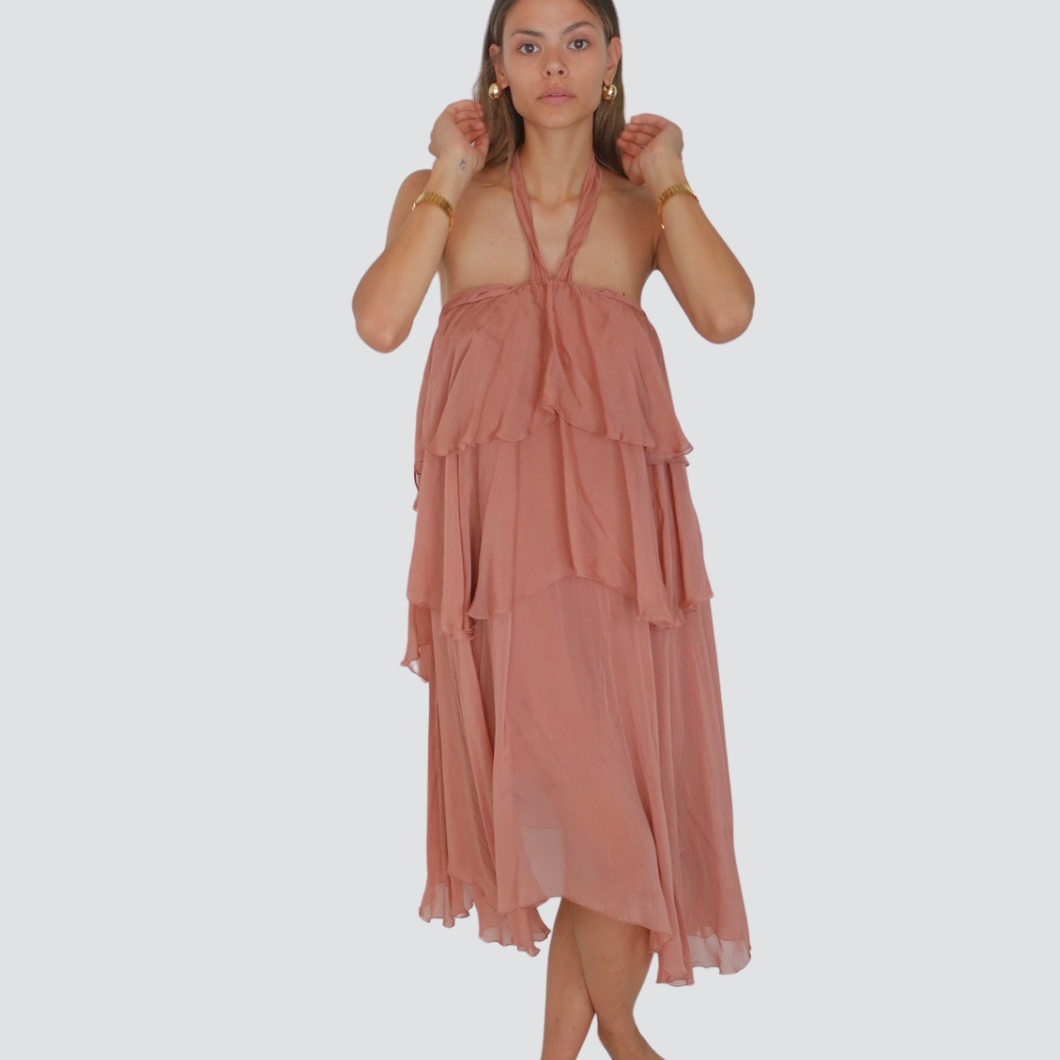 Vicolo abito balze 70% viscosa 30% seta Art TD2744