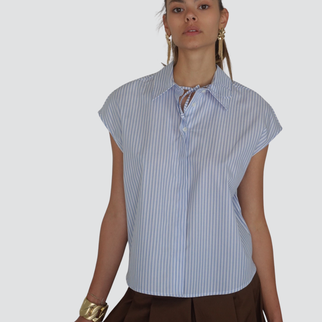 Vicolo camicia rigata smanicata bottoni fronte retro 100% cotone Art TD1104