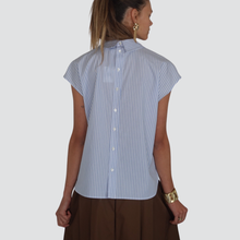 Carica l&#39;immagine nel visualizzatore di Gallery, Vicolo camicia rigata smanicata bottoni fronte retro 100% cotone Art TD1104
