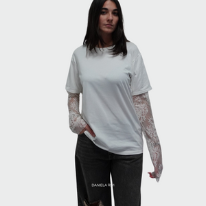 Haveone t-shirt con manicotti in pizzo 94% cotone Art TMA-M024