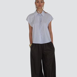 Vicolo camicia rigata smanicata bottoni fronte retro 68% cotone Art TD1275