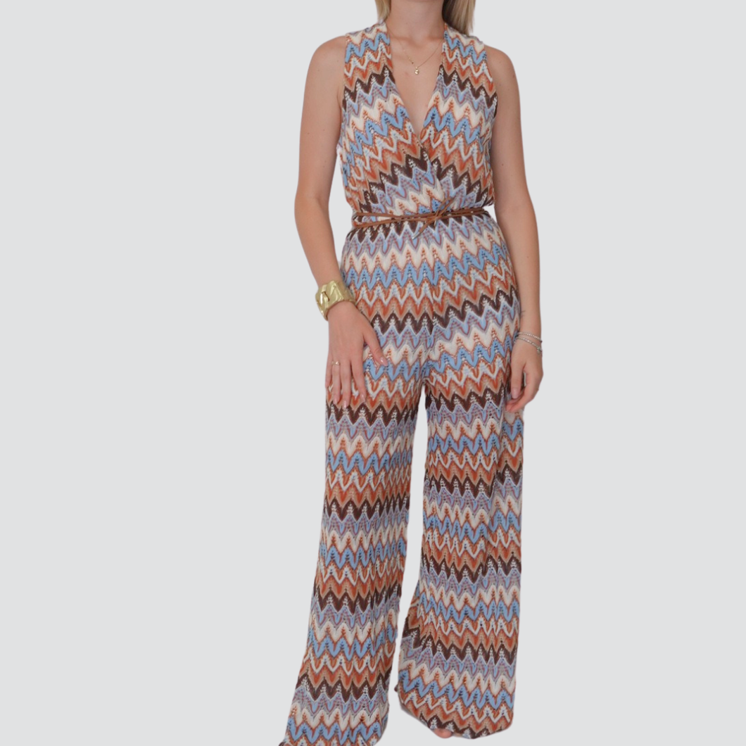 Tensione in tuta fantasia filo lurex e cintura 48% cotone Art S25UG43