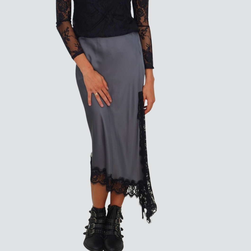 Vicolo gonna satin asimmetrica spacco laterale con pizzo 100% viscosa Art TF0995