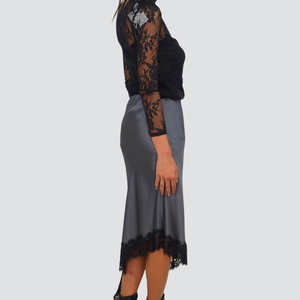 Vicolo gonna satin asimmetrica spacco laterale con pizzo 100% viscosa Art TF0995