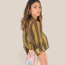 Carica l'immagine nel visualizzatore di Gallery, Haveone camicia over rigata olio moro 85% lyocell Art CVS-Q422
