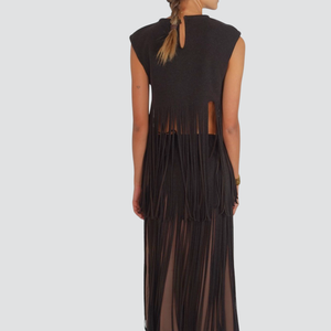 Tensione in gonna lana frange sottoveste satin spacco laterale Art W25G084