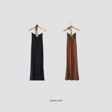 Carica l&#39;immagine nel visualizzatore di Gallery, Haveone abito lungo accessorio spacco laterale 72% viscosa Art AMA-N236
