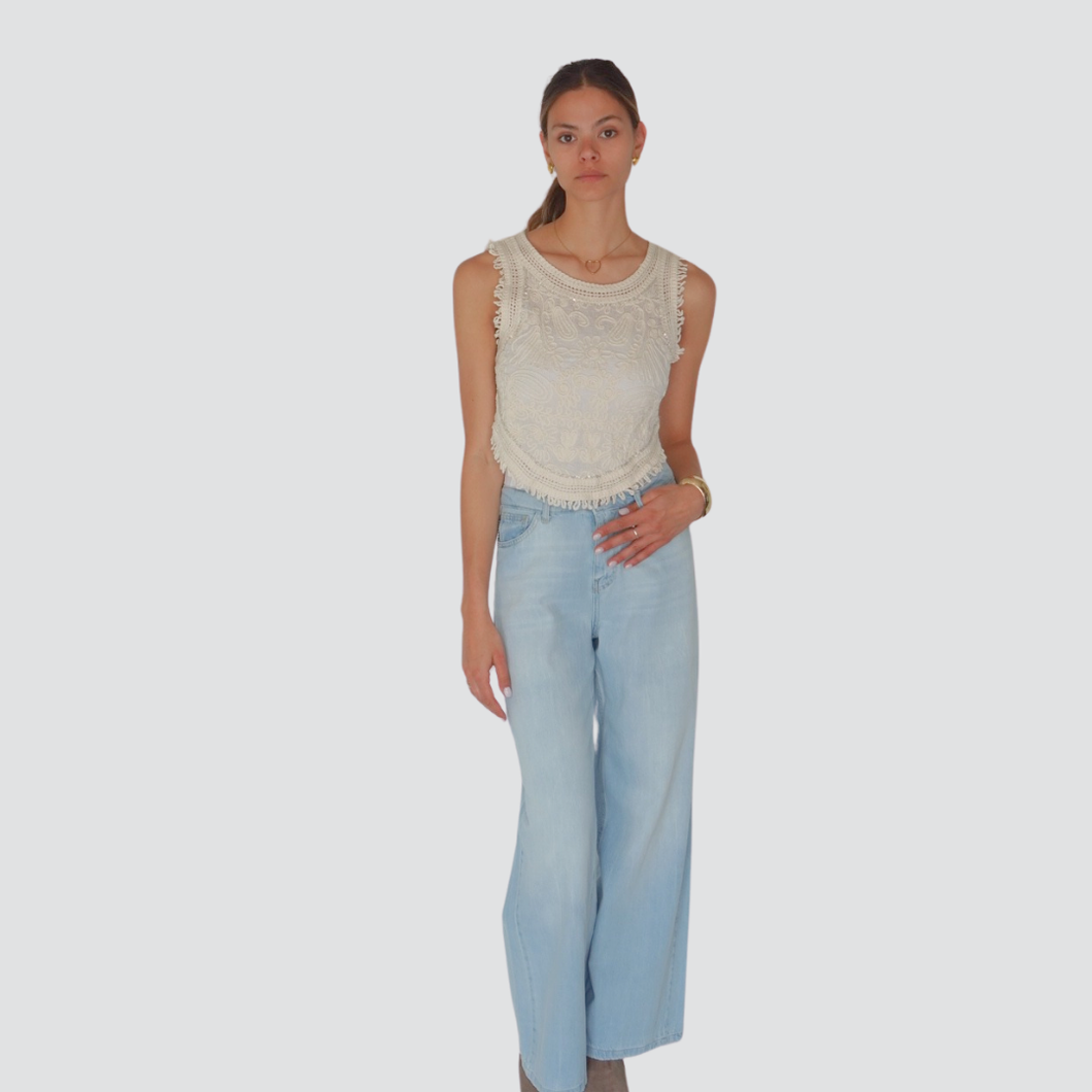 Haveone jeans cropped slegato gamba ampia 100% cotone Art PGZ-N078