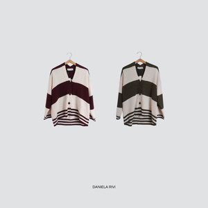 Haveone cardigan rigato ricamo schiena Art MFP-P130