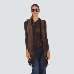 Dixie gilet suede bordi pelliccia fondo frange foderato Art LAGZKCS