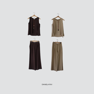 Vicolo completo canotta con collana pantalone elastico retro 55% viscosa 23% lino Art TD2856