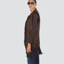 Carica l&#39;immagine nel visualizzatore di Gallery, Dixie gilet suede bordi pelliccia fondo frange foderato Art LAGZKCS
