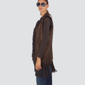 Dixie gilet suede bordi pelliccia fondo frange foderato Art LAGZKCS