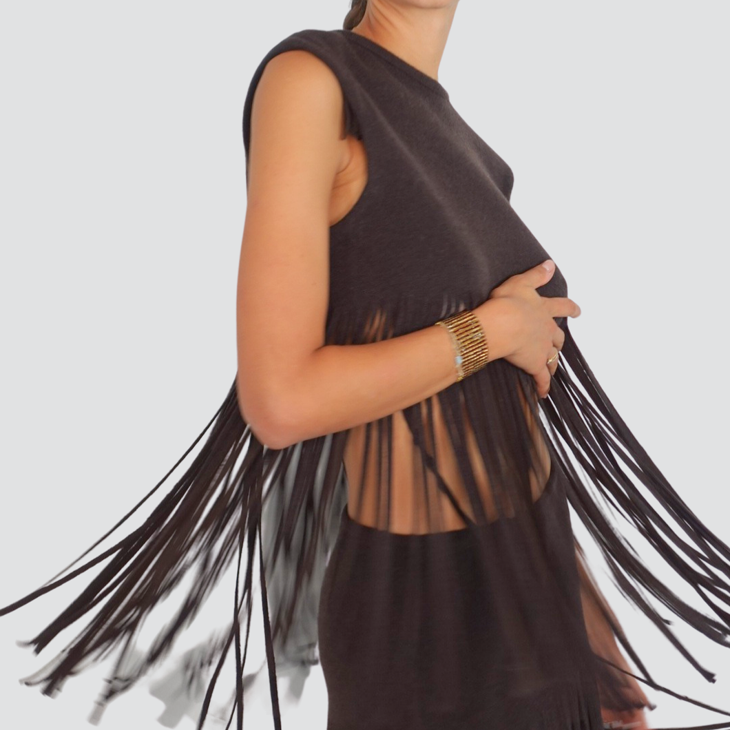 Tensione in maglia lana con frange Art W25M136