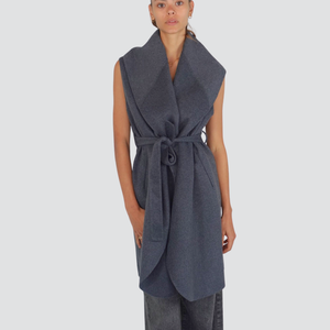 Vicolo cappotto HAND MADE senza maniche con cintura 50% lana Art TF0056