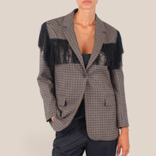 Carica l'immagine nel visualizzatore di Gallery, Vicolo blazer foderato over scozzese con frange 34% viscosa Art TAC1124
