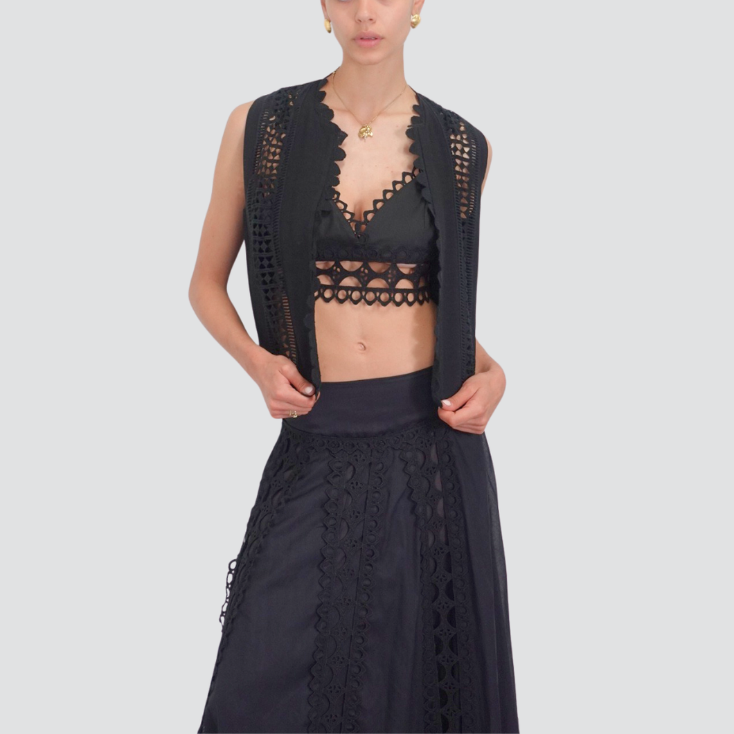 Tensione in gilet inserti macramè 88% viscosa 12% lino Art 37041