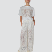 Carica l&#39;immagine nel visualizzatore di Gallery, Tensione in pantalone pizzo gamba ampia elastico vita Art S25PF35
