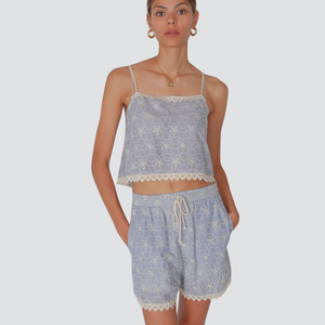 Vicolo completo top bermuda pizzo e sangallo 100% cotone Art TD3075