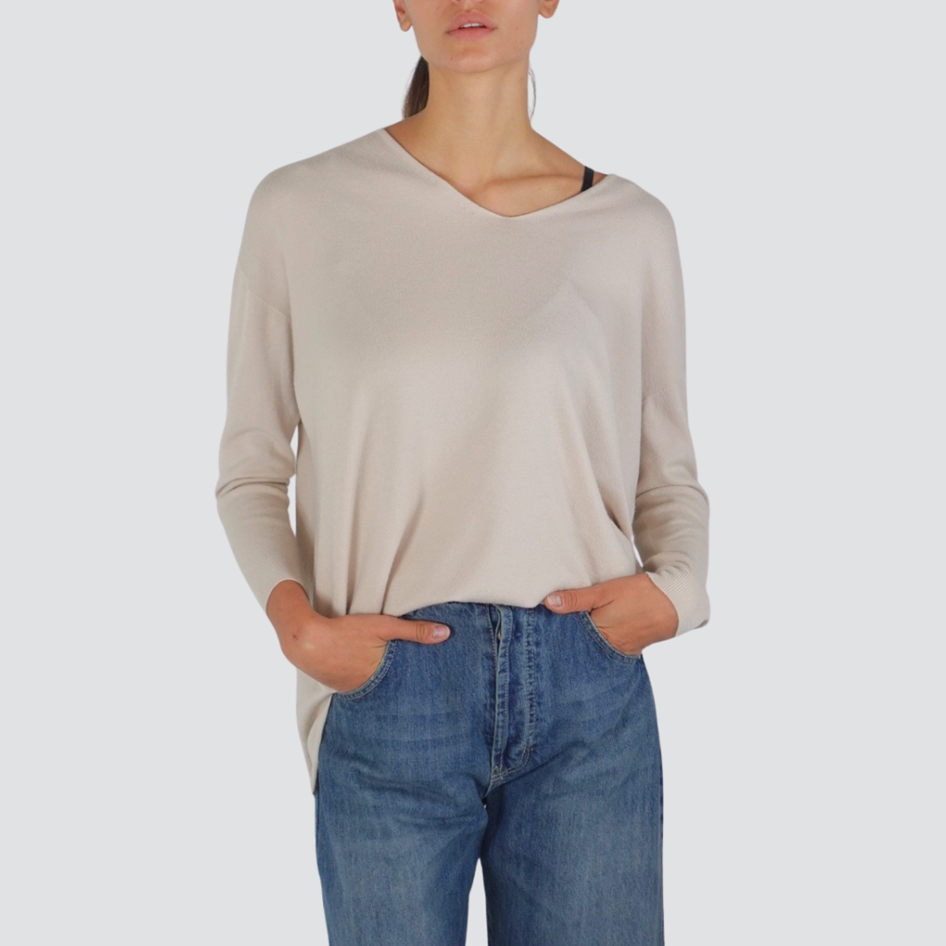 Tensione in maglia over doppio scollo V spacchetti laterali 50% viscosa Art IRC195