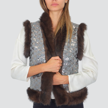 Carica l&#39;immagine nel visualizzatore di Gallery, Dixie giacca gilet paillette profili eco-pelliccia Art LAHAKCG
