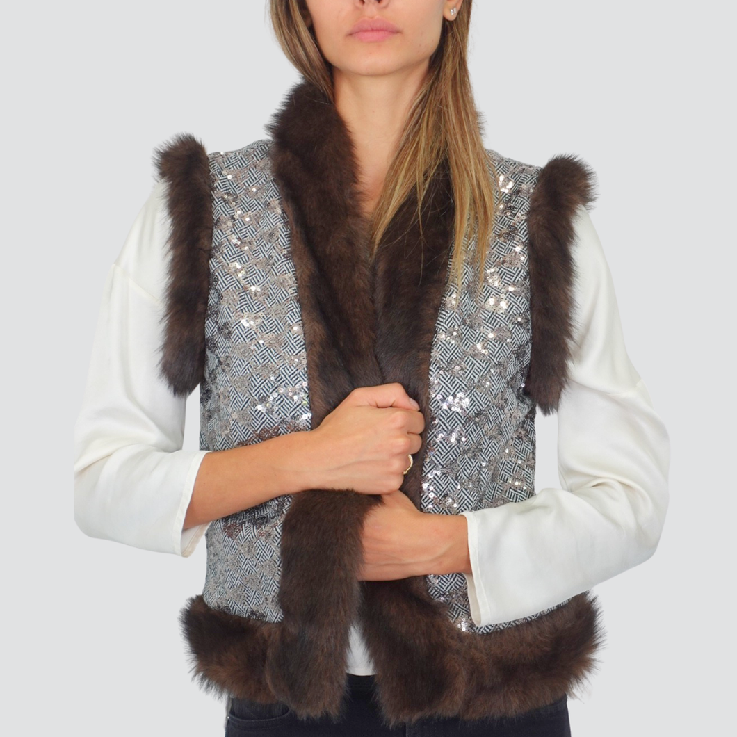 Dixie giacca gilet paillette profili eco-pelliccia Art LAHAKCG