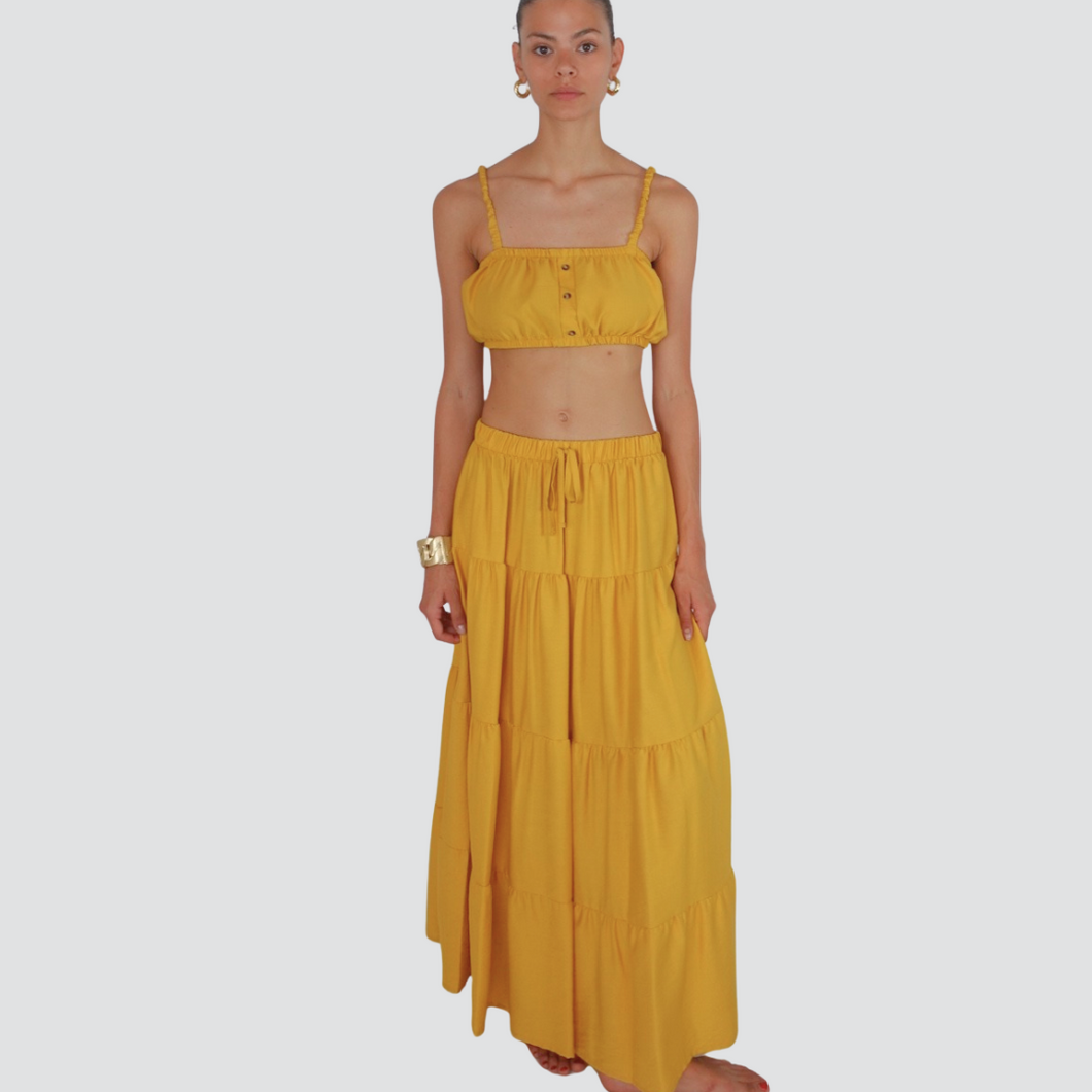 Vicolo completo top crop con gonna balze elastico vita 85% viscosa Art TD3080