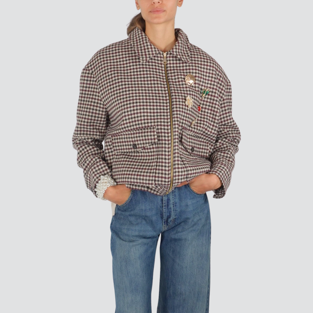 Tensione in bomber scozzese foderato con zip e spille Art 26B860