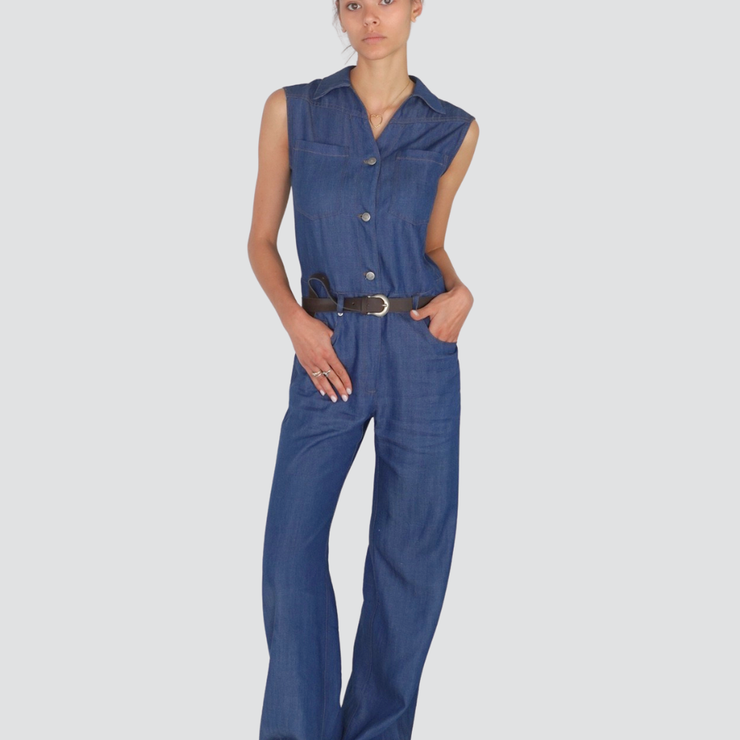 Tensione in tuta smanicata denim con cintura 100% lyocell Art S25U915