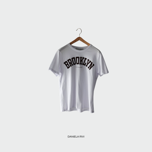 Haveone t-shirt scritta velluto Brooklyn 100% cotone Art TSE-M034