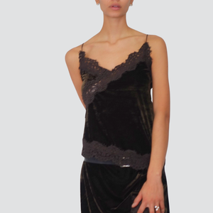 Haveone top ciniglia moro asimmetrico con pizzo Art RMA-P049