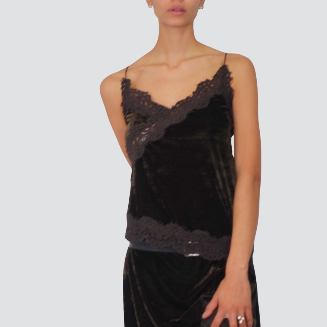 Haveone top ciniglia moro asimmetrico con pizzo Art RMA-P049