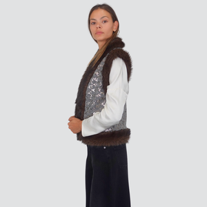 Dixie giacca gilet paillette profili eco-pelliccia Art LAHAKCG