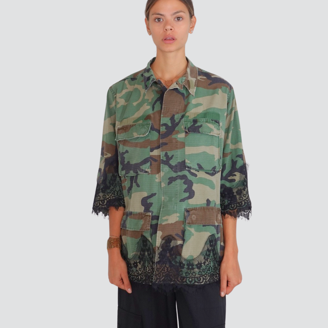 Tensione in giacca militare over con dettagli pizzo 100% cotone Art 37606