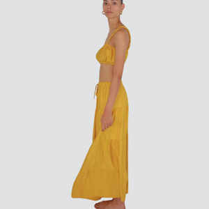 Vicolo completo top crop con gonna balze elastico vita 85% viscosa Art TD3080