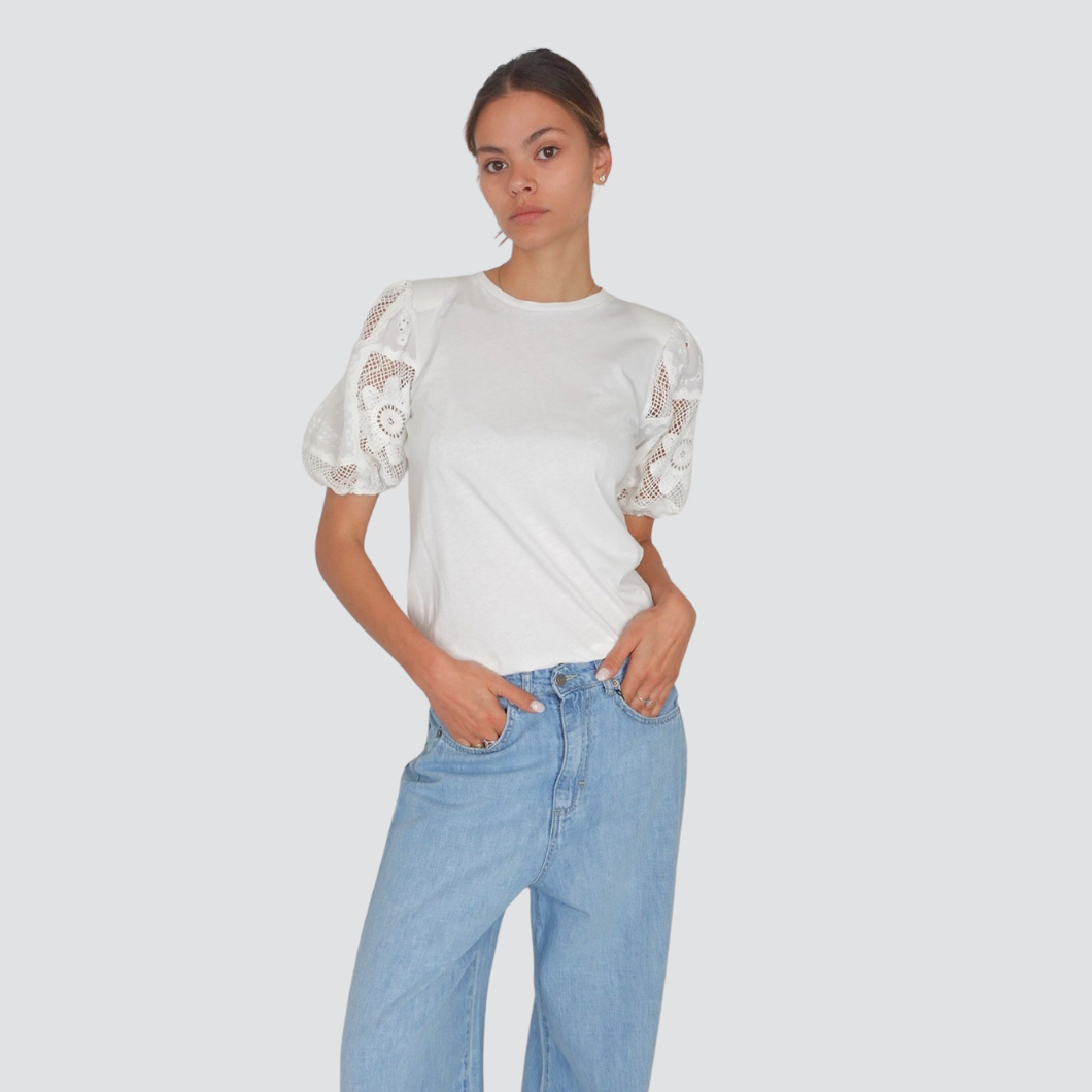Tensione in t-shirt manica pizzo con spalline100% cotone Art DC1020