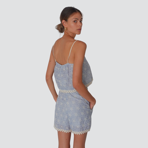 Vicolo completo top bermuda pizzo e sangallo 100% cotone Art TD3075