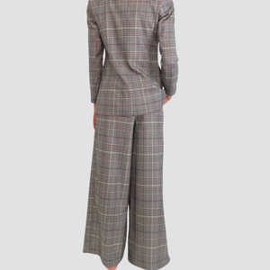 Tensione in pantalone palazzo pinces scozzese bottone oro 34% viscosa Art 26P1130