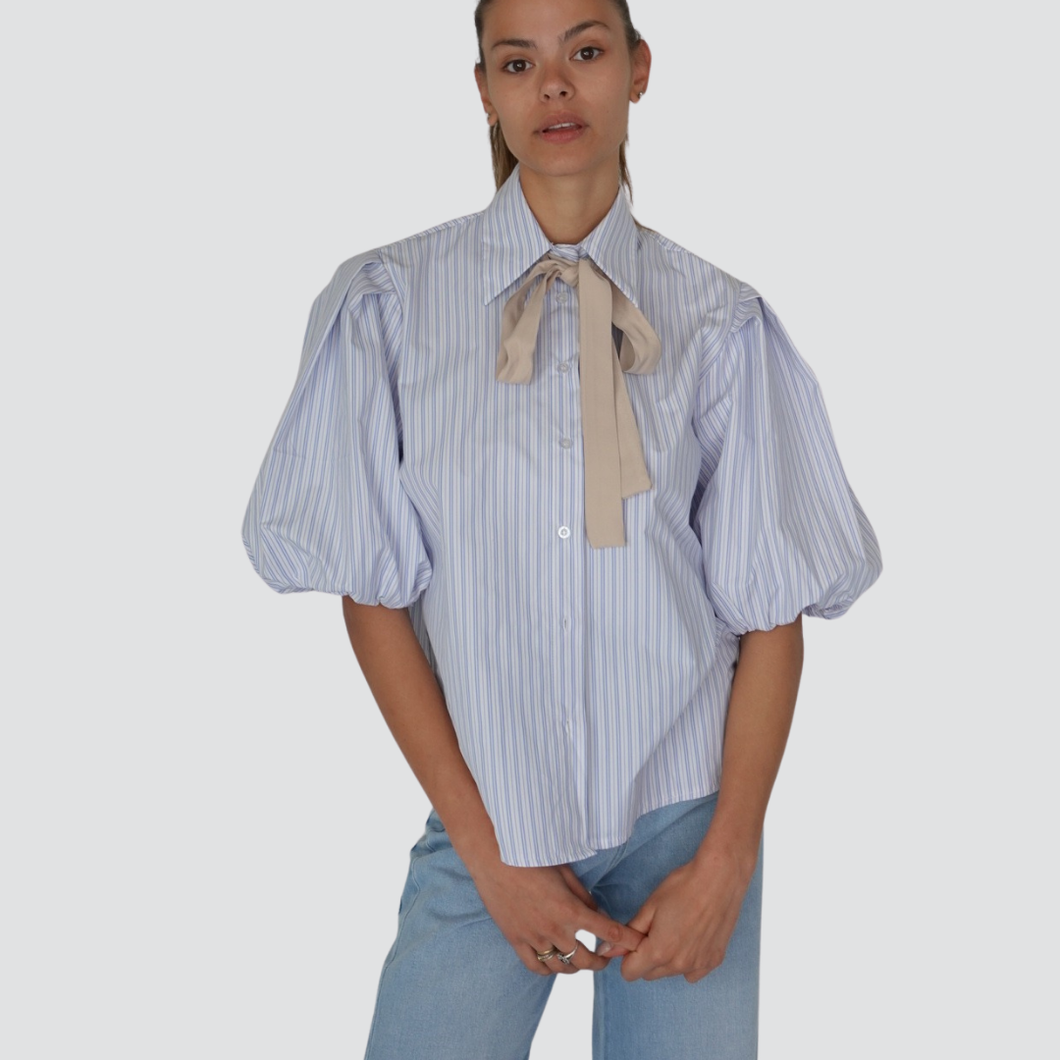 Haveone camicia manica palloncino con nastrino 50% cotone Art CVS-N174
