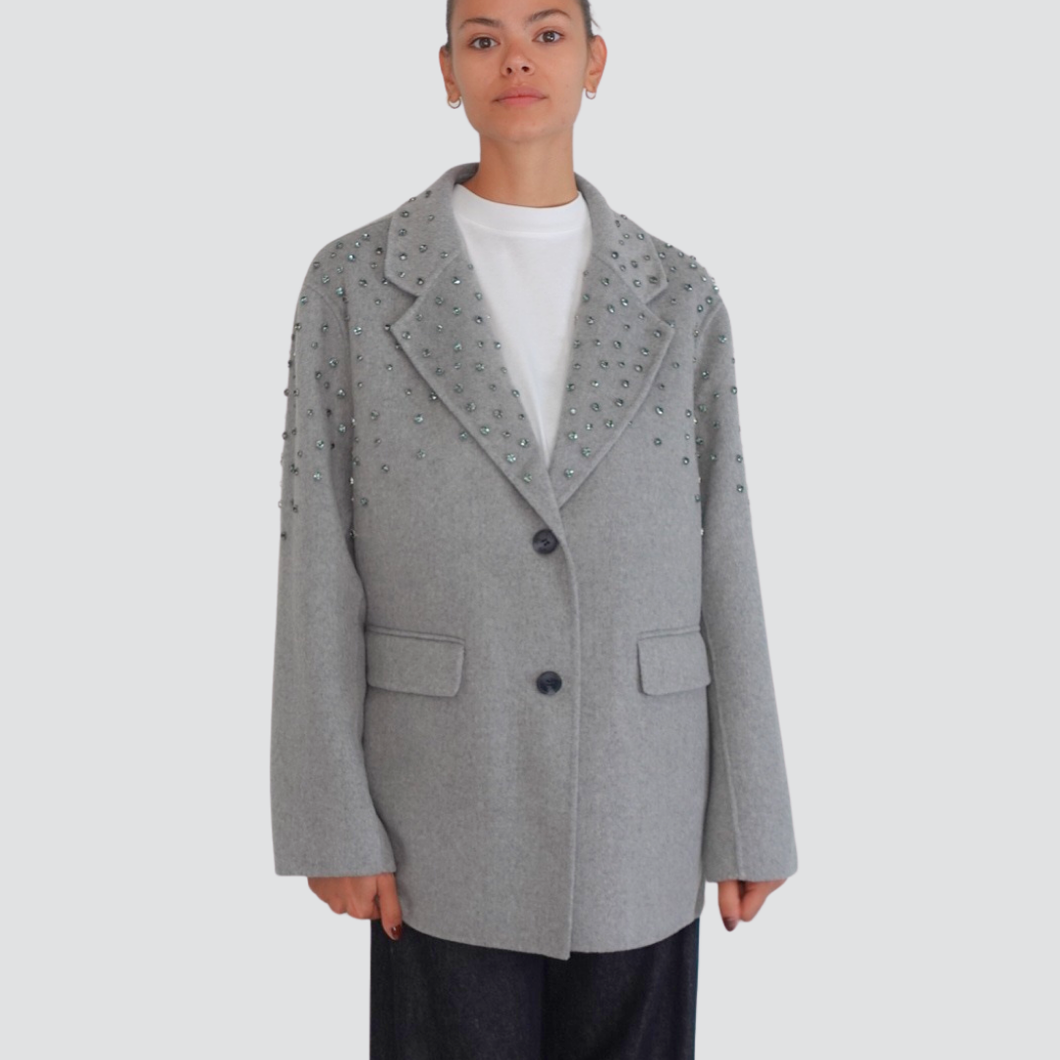 Haveone cappotto oversize Hand Made mono petto con strass 51% lana