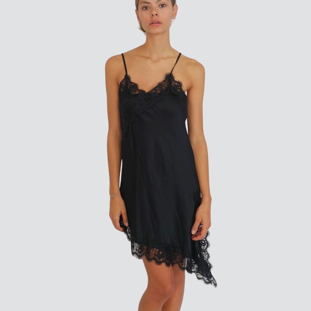 Vicolo abito satin inserti pizzo fondo asimmetrico 100% viscosa Art TF0255