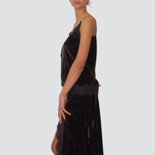 Carica l&#39;immagine nel visualizzatore di Gallery, Haveone top ciniglia moro asimmetrico con pizzo Art RMA-P049
