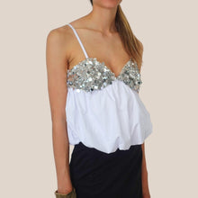 Carica l'immagine nel visualizzatore di Gallery, Tensione in top elastico fondo con paillettes 50% cotone Art PE260200
