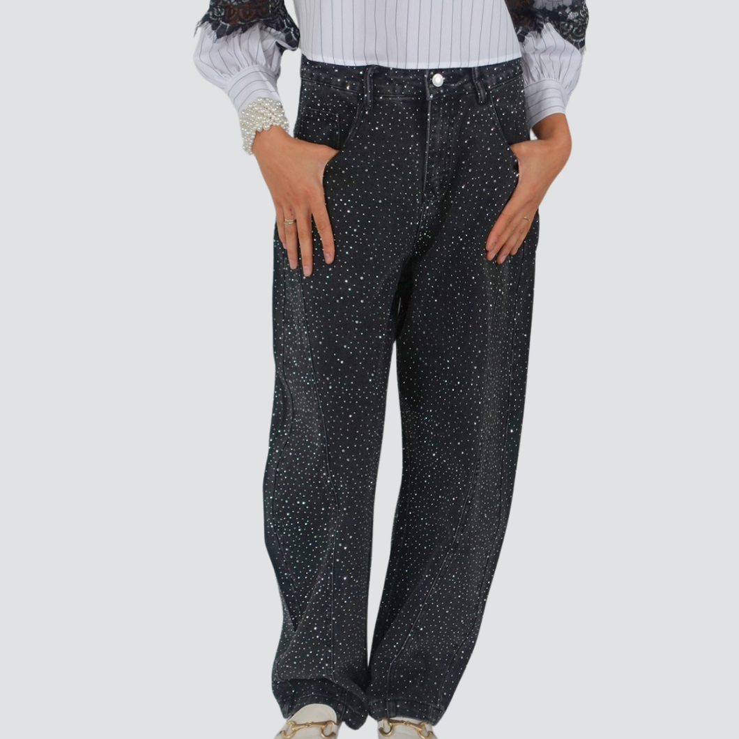 Tensione in jeans balloon full strass 98% cotone Art AI25-4195